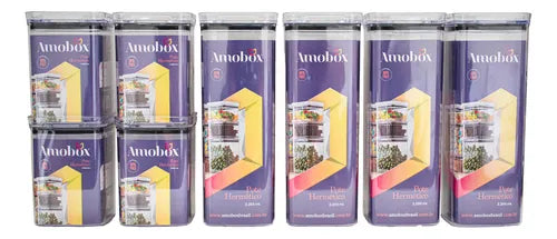 Kit 8 Potes Herméticos Mantimentos Quadrado Cozinha Tampa Vedação Hermética Amobox
