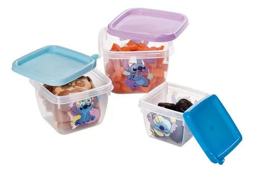 Kit 3 Potes Quadrados Conect Stitch Lancheira Cozinha