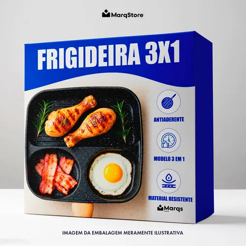 Frigideira Antiaderente Inducao 3 em 1 Ovo Hambúrguer Marqs Home Preto 3 Partes