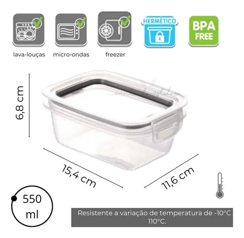 Pote Hermético Plástico Ret Mantimentos 550 Ml Plasútil