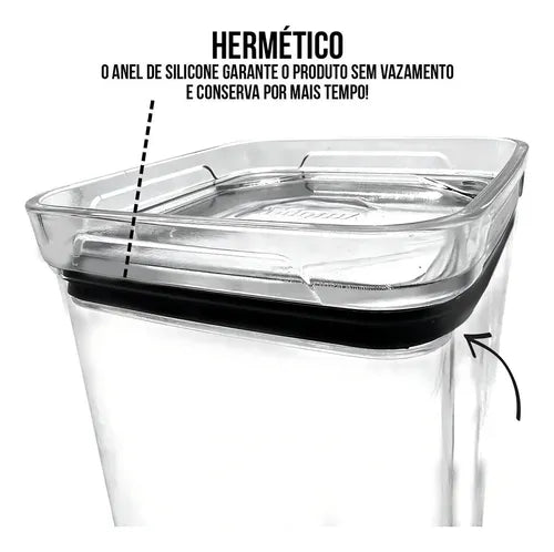 Kit 6 Potes 1l Quadrado Hermético Porta Mantimentos Organiza