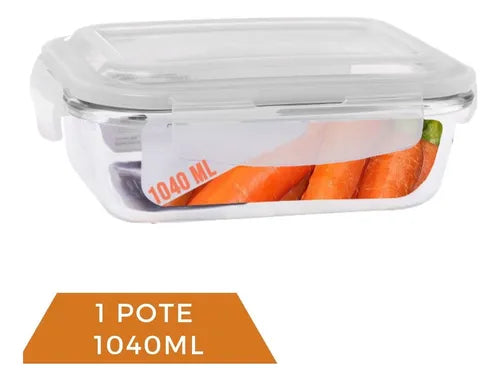 Pote De Vidro 1040ml Hermético Marmita Com 4 Travas
