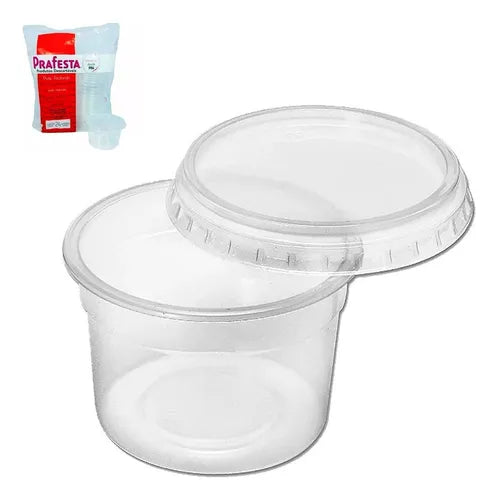 Pote Descartável Redondo 250ml Tampa Freezer Microondas 48un Cor Transparente