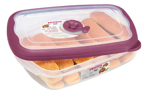 Kit 3 Pote Plástico Retangular C/ Válvula E Vedação Borracha Cor Vinho
