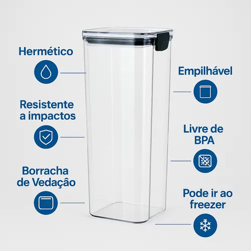 Kit 5 Potes Herméticos Para Mantimentos Acrílico Empilhável
