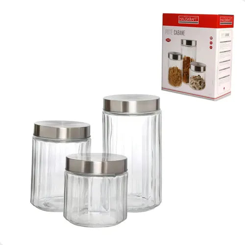 Jogo De Potes 3 Cabane Vidro Hauskraft Cor Transparente