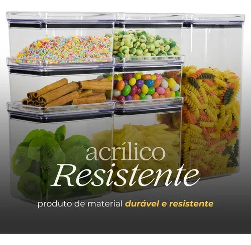 Kit Potes Mantimentos Alimento Hermético Acrílico 7 Peças