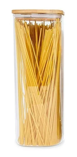 Pote De Mantimentos Quadrado 1900ml Tampa Bambu - Oikos Cor Marrom