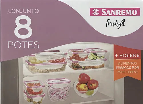 Conjunto 8 Potes Plástico Livre Bpa Linha Freshy Sanremo