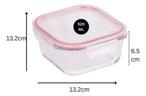 Conjunto 3 Potes Herméticos Vidro Quadrados Tampa E Travas