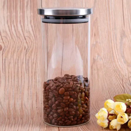 Pote Vidro Hermético 1l Redondo Tampa Inox Kit 3 Un