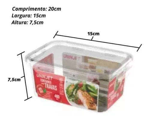 Kit 3 Potes Retangulares 1,4l Freezer Microondas Marmita Cor Transparente - 1,4l