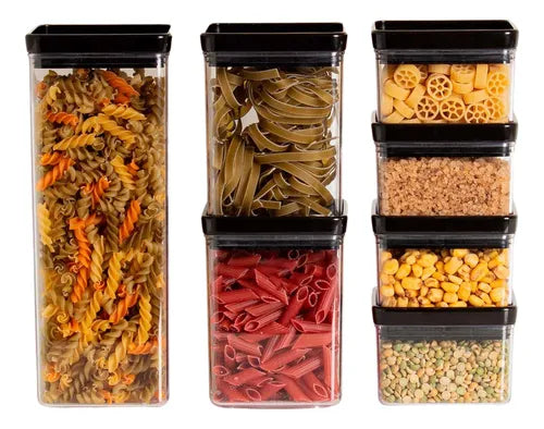 7 Potes Organizador Mantimentos Alimento Hermético Quadrado Cor 01