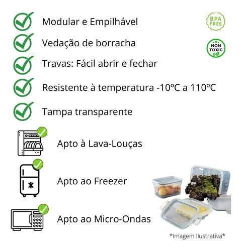 Pote Hermético Ret Com Escorredor 1l Plasutil Porta Frios