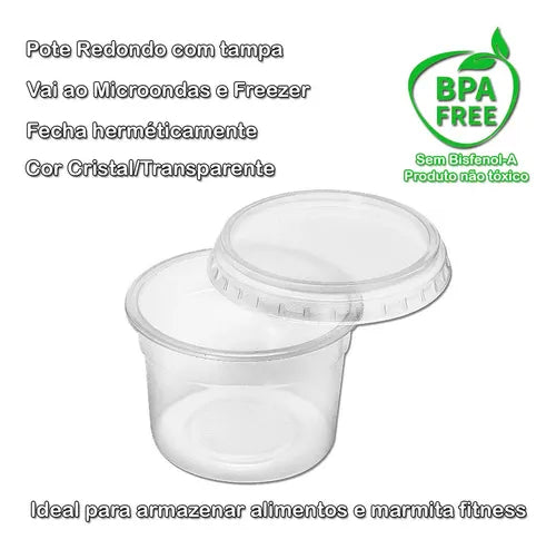 Pote Redondo Descartável 350ml Freezer Microondas Tampa 72un Cor Transparente