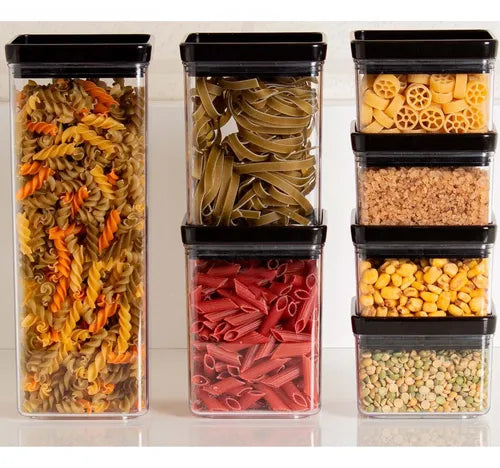 7 Potes Organizador Mantimentos Alimento Hermético Quadrado Cor 01
