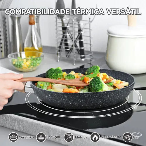 3 Jogo Frigideiras Antiaderente Sem Oleo Com Tampa De Vidro