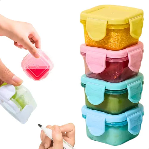 4 Mini Potinhos Potes Frutas Papinhas Grãos Lanche Com Trava