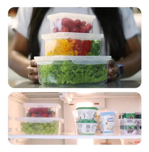 Kit 3 Potes Retangulares 1,4l Freezer Microondas Marmita Cor Transparente - 1,4l