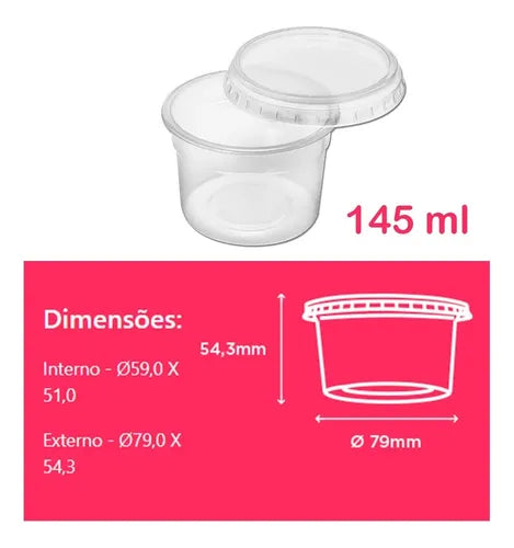 Pote Descartável Redondo 145ml Microondas Freezer Tampa 72un