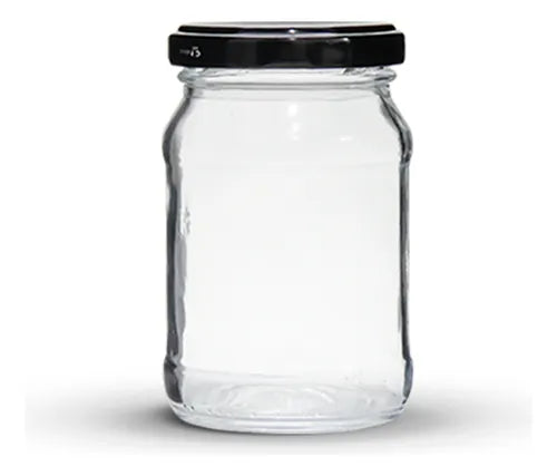 24 Potes De Vidro 185ml Madrid + Tampas Metálicas + Lacres Cor Preto