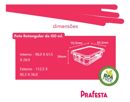 Kit3 Pote Retangular Tampa Hermética 150-350-750ml Prafesta