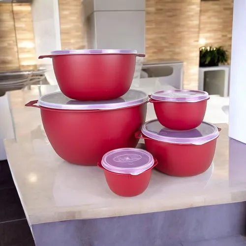 Kit 5 Vasilhas Bowl Plástica Pote Alimento Tampa Saladeira