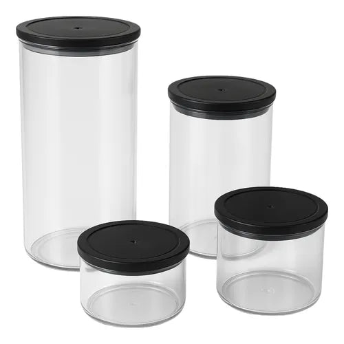 Potes De Acrílico Kit 4peças Tampa Hermética Transparente