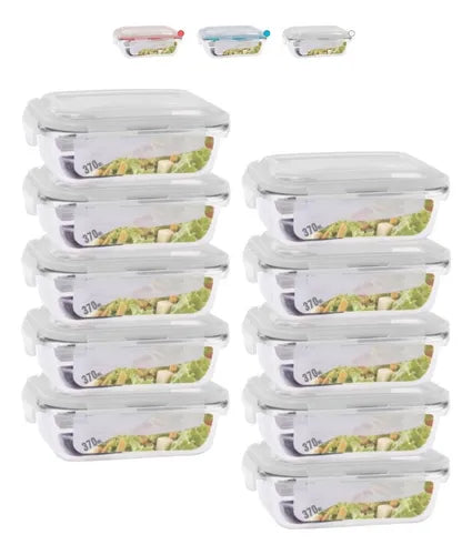 Conjunto 10 Potes 370ml Vidro Hermético Mantimentos Marmita