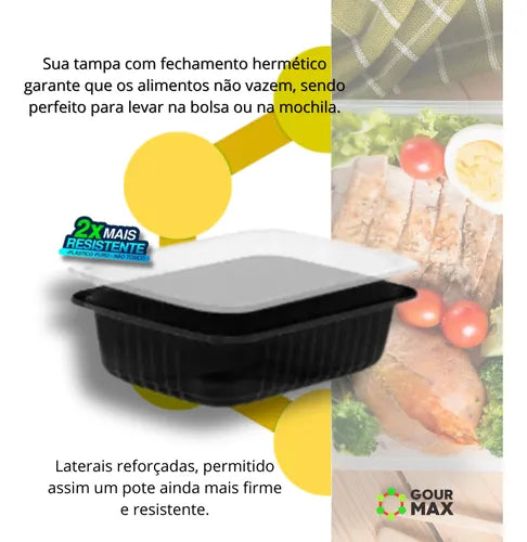 Pote Preto 24un 750ml Descartável Marmita C/ Tampa Hermética