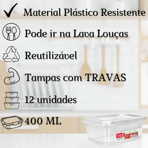 Reutilizável Pote Marmita Kit 12 Comida Congelador Freezer