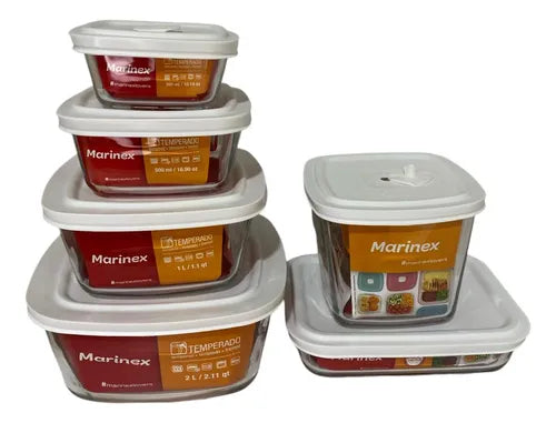 Kit de potes de vidro Nadir Figueredo 6 recipientes para alimentos Marinex - Cor - Branco