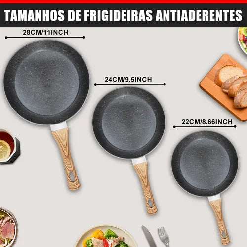 Frigideira  Antiaderente Fogão Cooktop Indução/gás 3 Peças