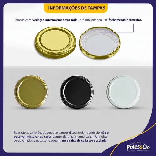 Kit Com 24 Potinhos De Vidro 40ml + Tampa Metálica E Lacres Cor Dourado