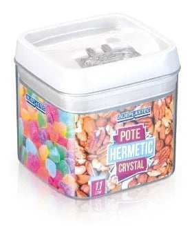 2 Potes Mantimentos Acrílico Quadrado 1,1 L Organiza Grande