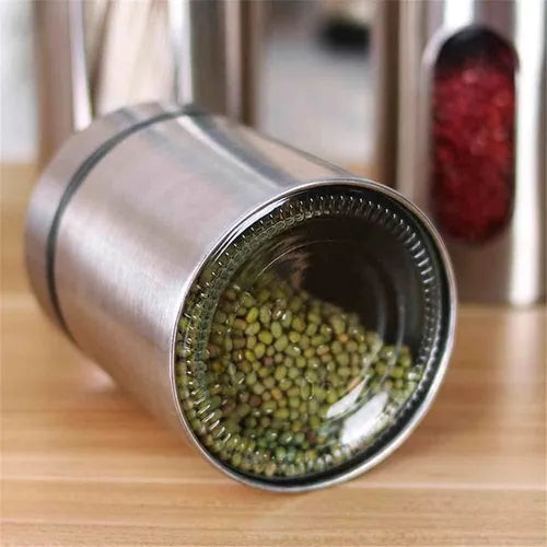 Kit 5 Potes Hermético Mantimentos Aço Inox Com Visor Vedação
