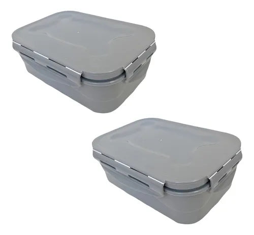 Kit com 2 marmitas 100% hermética com travas não vaza Bpa free cor cinza Lig Brin