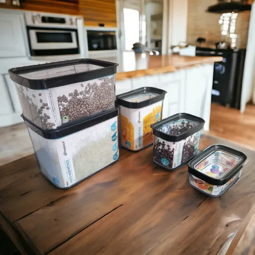 Kit Cozinha 5 Potes Herméticos Para Mantimentos Cor Preto