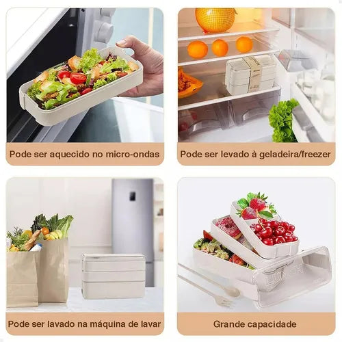 Marmita Fitness Lunch Box 900ml 3 Divisórias Cor Azul