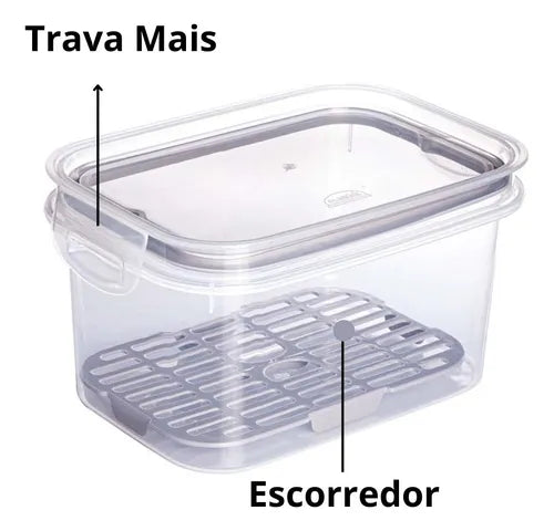 Pote Escorredor Frutas Verduras Frio Geladeira 1,2l Plasútil Cor Cinza