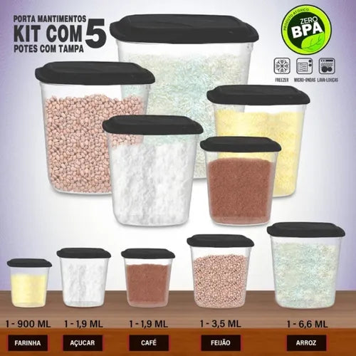 Kit Porta Mantimentos Vasos Com 5 Peças Uninjet Bpa-free
