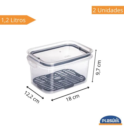 Kit 3 Potes 1,2 Litros Porta Frios 2 Div. Presunto Queijo