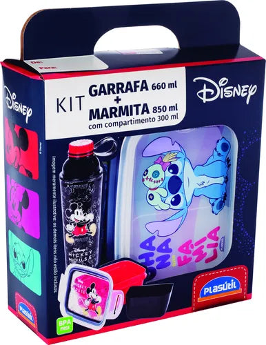 Kit Infantil Marmita Hermética Trava Mais Lanche Garrafa Top