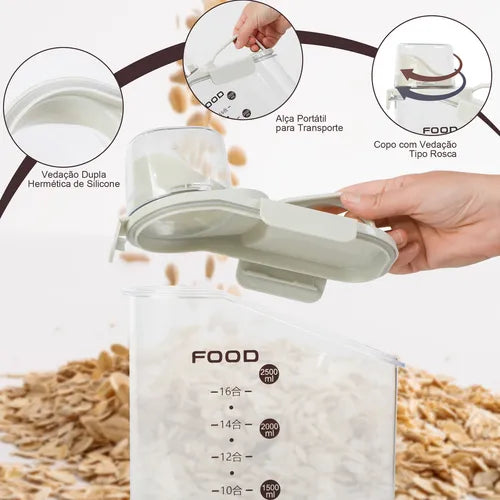 Potes Herméticos 2000ml Com Dosador - Recipientes Transparentes Para Cereais, Grãos E Massas - Livre De Bpa - Cozinha Organizada E Alimentos Frescos | House Organizer