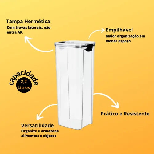 3 Potes Mantimento Hermético Organizador Slim Com Fecho 2 Lt