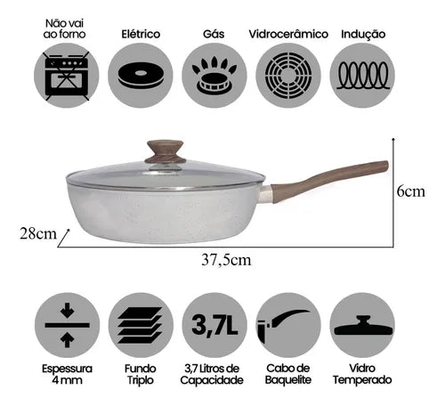 Frigideira Funda Style Cook Cerâmica Alumínio com Indução 28cm 4,5L Mármol 10255 Mimo Style