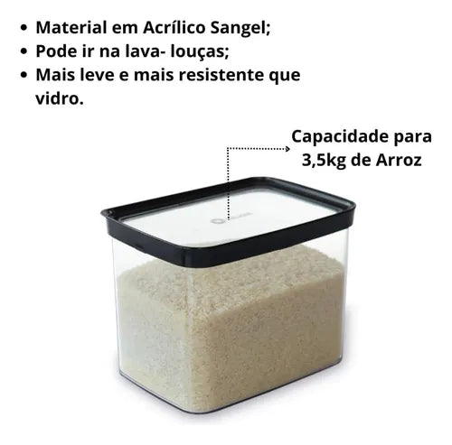 Pote De Arroz Hermético Porta Condimento Empilhável 4000 Ml