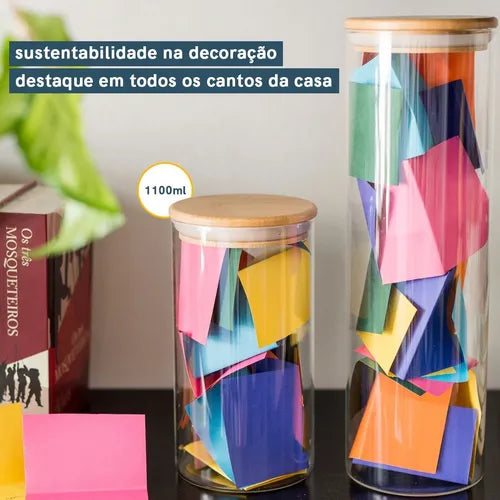 Pote De Vidro De Mantimentos 1100ml C/ Tampa De Bambu Oikos Coz01785