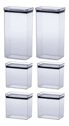 Jogo Potes Herméticos Retang. 2x2600 + 4x1300ml Empilháveis