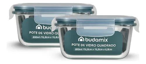 2 Potes Vidro Marmita Tampa Hermética 4 Travas Vedação 800ml Cor Verde